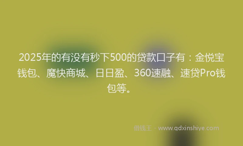 2025年的有没有秒下500的贷款口子有：金悦宝钱包、魔快商城、日日盈、360速融、速贷Pro钱包等。