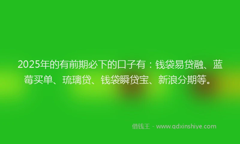 2025年的有前期必下的口子有：钱袋易贷融、蓝莓买单、琉璃贷、钱袋瞬贷宝、新浪分期等。