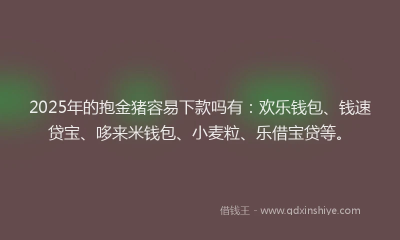 2025年的抱金猪容易下款吗有：欢乐钱包、钱速贷宝、哆来米钱包、小麦粒、乐借宝贷等。