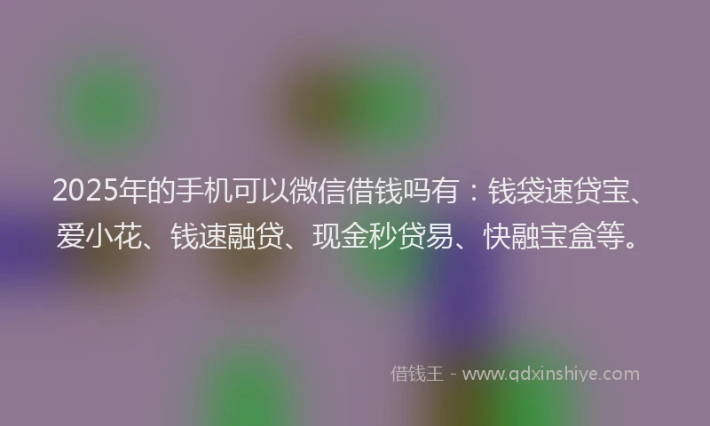 2025年的手机可以微信借钱吗有：钱袋速贷宝、爱小花、钱速融贷、现金秒贷易、快融宝盒等。