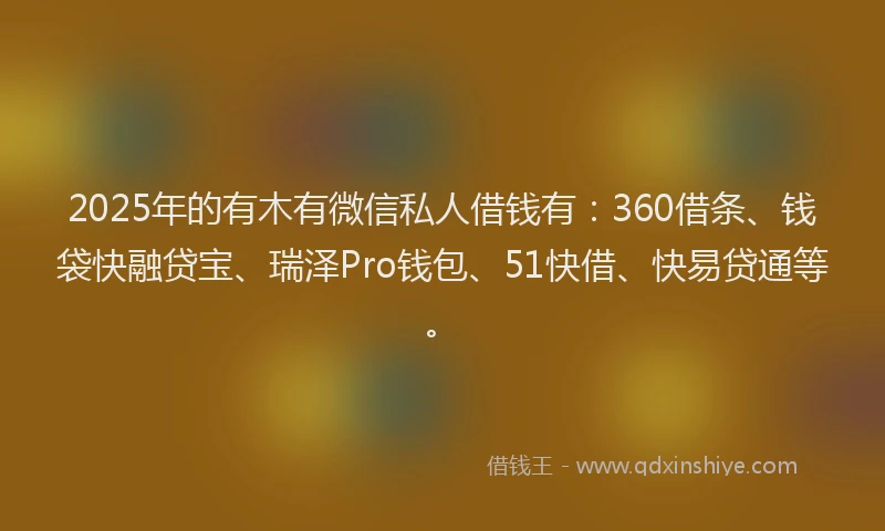 2025年的有木有微信私人借钱有：360借条、钱袋快融贷宝、瑞泽Pro钱包、51快借、快易贷通等。