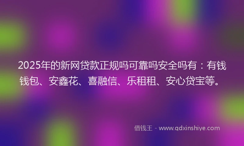2025年的新网贷款正规吗可靠吗安全吗有：有钱钱包、安鑫花、喜融信、乐租租、安心贷宝等。