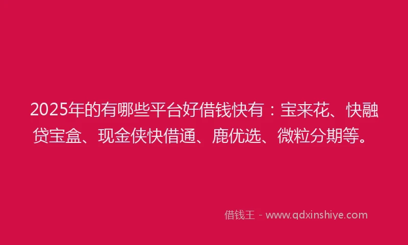 2025年的有哪些平台好借钱快有：宝来花、快融贷宝盒、现金侠快借通、鹿优选、微粒分期等。