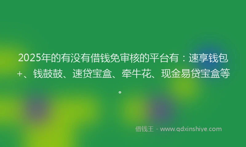 2025年的有没有借钱免审核的平台有：速享钱包+、钱鼓鼓、速贷宝盒、牵牛花、现金易贷宝盒等。