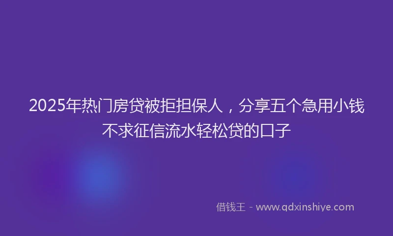 2025年热门房贷被拒担保人，分享五个急用小钱不求征信流水轻松贷的口子
