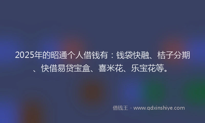 2025年的昭通个人借钱有：钱袋快融、桔子分期、快借易贷宝盒、喜米花、乐宝花等。