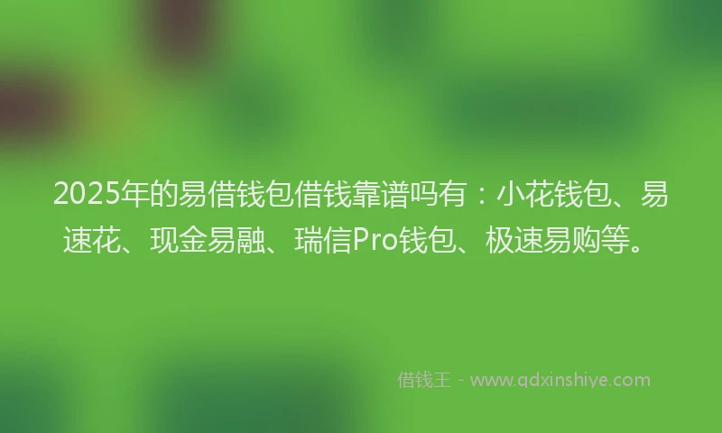 2025年的易借钱包借钱靠谱吗有：小花钱包、易速花、现金易融、瑞信Pro钱包、极速易购等。