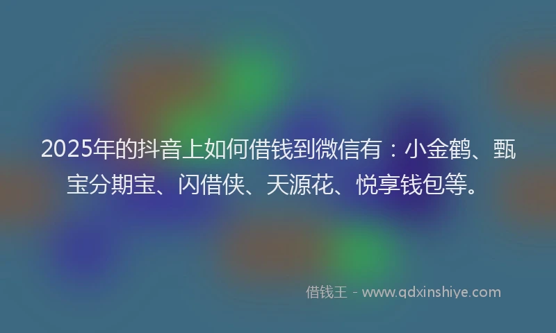 2025年的抖音上如何借钱到微信有：小金鹤、甄宝分期宝、闪借侠、天源花、悦享钱包等。