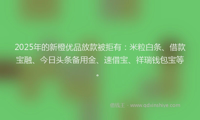 2025年的新橙优品放款被拒有：米粒白条、借款宝融、今日头条备用金、速借宝、祥瑞钱包宝等。