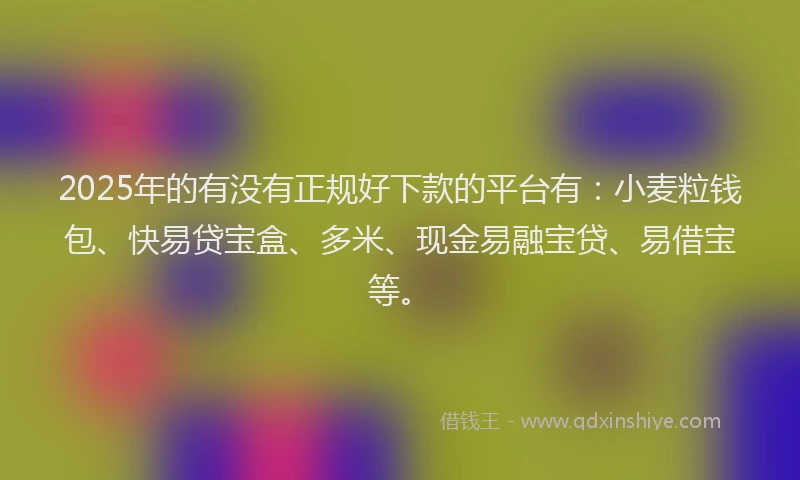 2025年的有没有正规好下款的平台有：小麦粒钱包、快易贷宝盒、多米、现金易融宝贷、易借宝等。