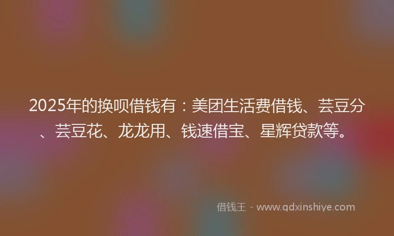 2025年的换呗借钱有：美团生活费借钱、芸豆分、芸豆花、龙龙用、钱速借宝、星辉贷款等。