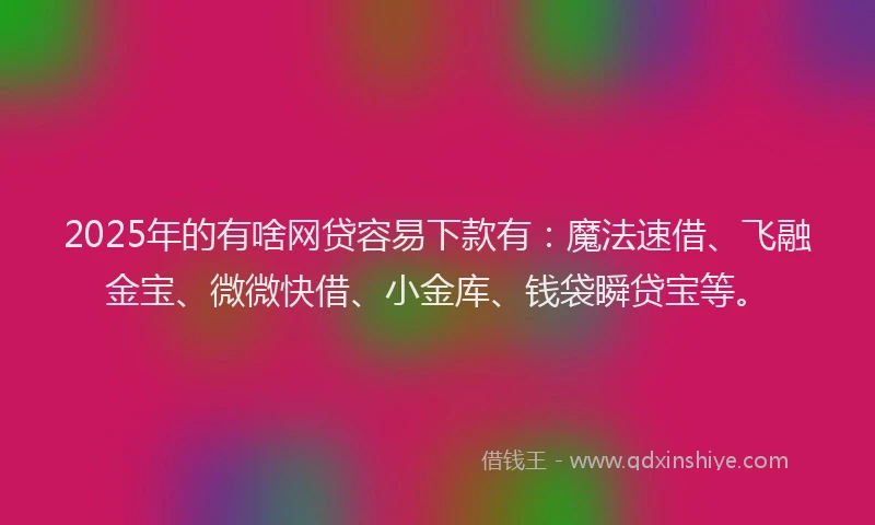 2025年的有啥网贷容易下款有：魔法速借、飞融金宝、微微快借、小金库、钱袋瞬贷宝等。