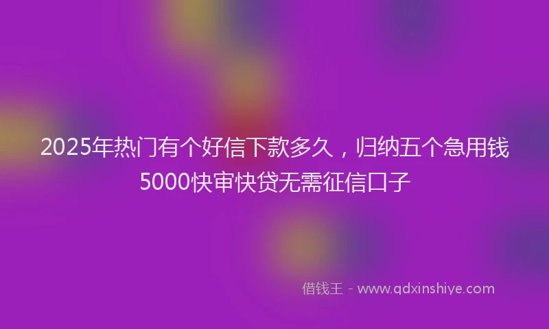 2025年热门有个好信下款多久，归纳五个急用钱5000快审快贷无需征信口子