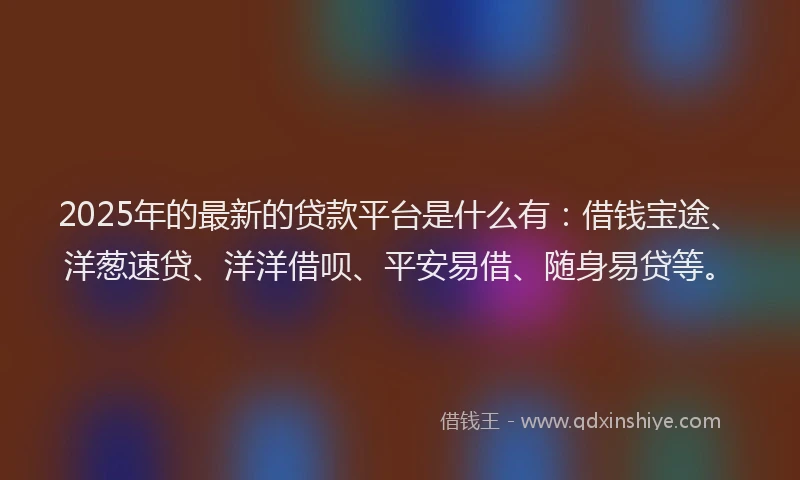 2025年的最新的贷款平台是什么有：借钱宝途、洋葱速贷、洋洋借呗、平安易借、随身易贷等。