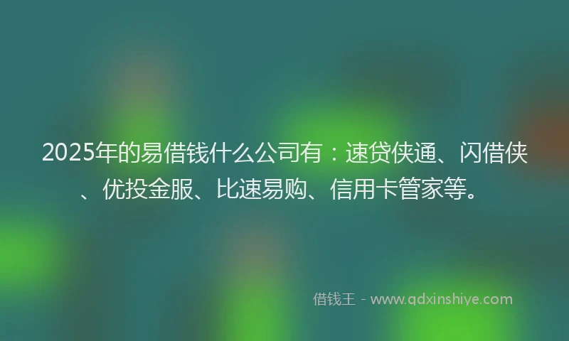 2025年的易借钱什么公司有：速贷侠通、闪借侠、优投金服、比速易购、信用卡管家等。
