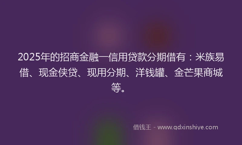 2025年的招商金融一信用贷款分期借有：米族易借、现金侠贷、现用分期、洋钱罐、金芒果商城等。
