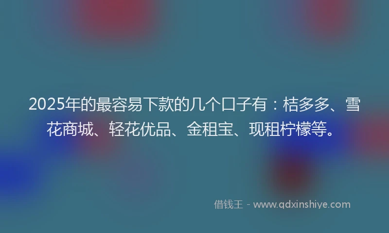 2025年的最容易下款的几个口子有：桔多多、雪花商城、轻花优品、金租宝、现租柠檬等。