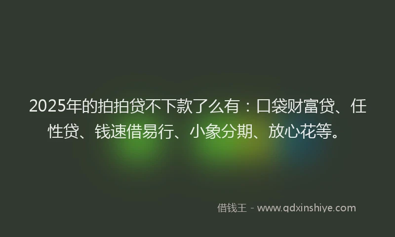 2025年的拍拍贷不下款了么有：口袋财富贷、任性贷、钱速借易行、小象分期、放心花等。