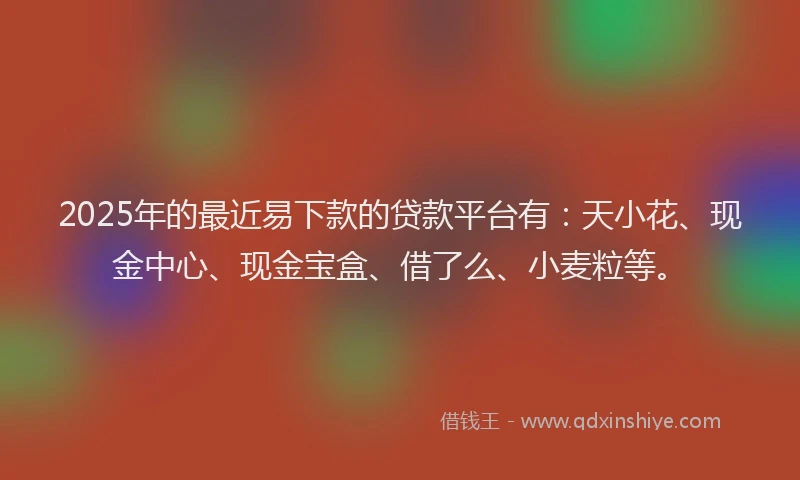 2025年的最近易下款的贷款平台有：天小花、现金中心、现金宝盒、借了么、小麦粒等。