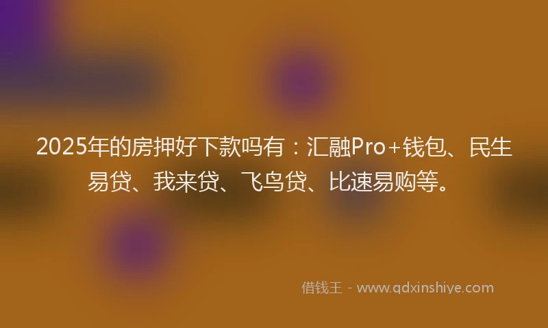 2025年的房押好下款吗有：汇融Pro+钱包、民生易贷、我来贷、飞鸟贷、比速易购等。