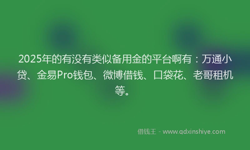 2025年的有没有类似备用金的平台啊有：万通小贷、金易Pro钱包、微博借钱、口袋花、老哥租机等。