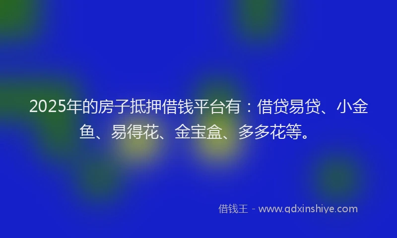 2025年的房子抵押借钱平台有：借贷易贷、小金鱼、易得花、金宝盒、多多花等。