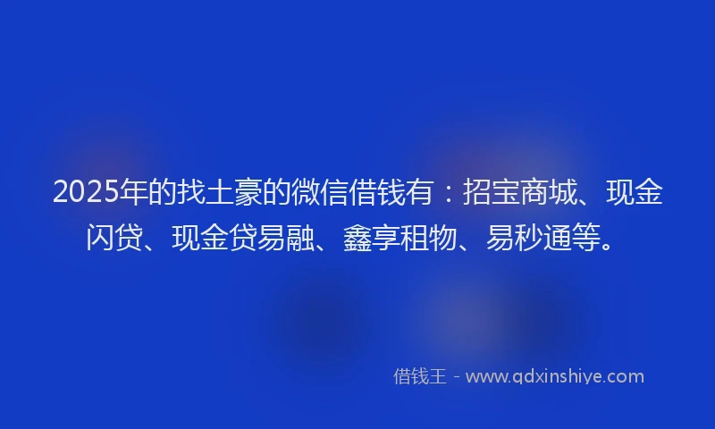 2025年的找土豪的微信借钱有：招宝商城、现金闪贷、现金贷易融、鑫享租物、易秒通等。