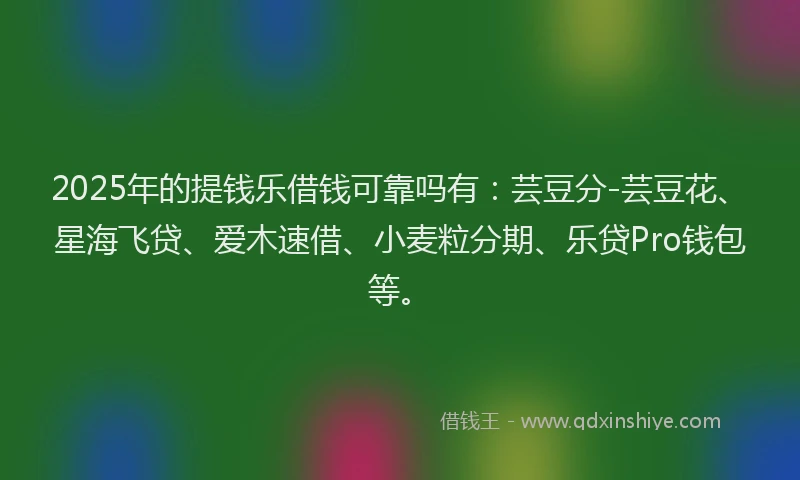 2025年的提钱乐借钱可靠吗有：芸豆分-芸豆花、星海飞贷、爱木速借、小麦粒分期、乐贷Pro钱包等。