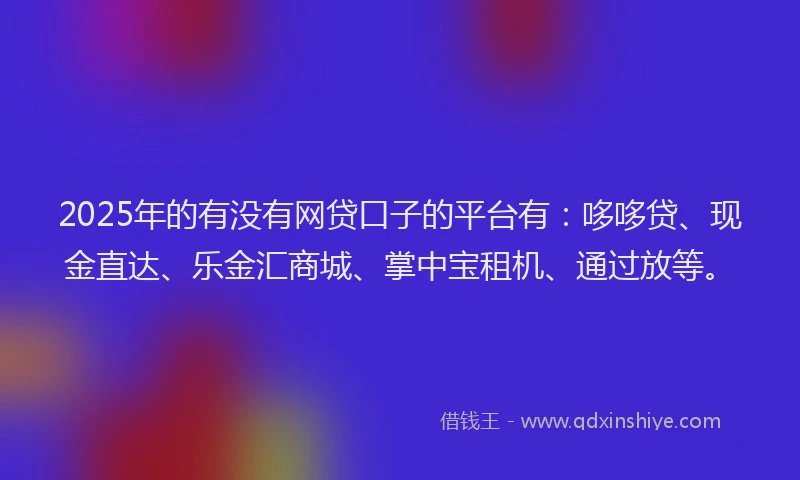 2025年的有没有网贷口子的平台有：哆哆贷、现金直达、乐金汇商城、掌中宝租机、通过放等。