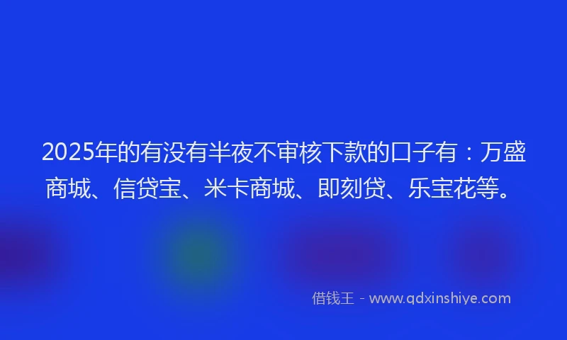 2025年的有没有半夜不审核下款的口子有：万盛商城、信贷宝、米卡商城、即刻贷、乐宝花等。