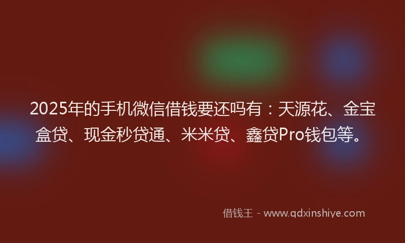 2025年的手机微信借钱要还吗有：天源花、金宝盒贷、现金秒贷通、米米贷、鑫贷Pro钱包等。