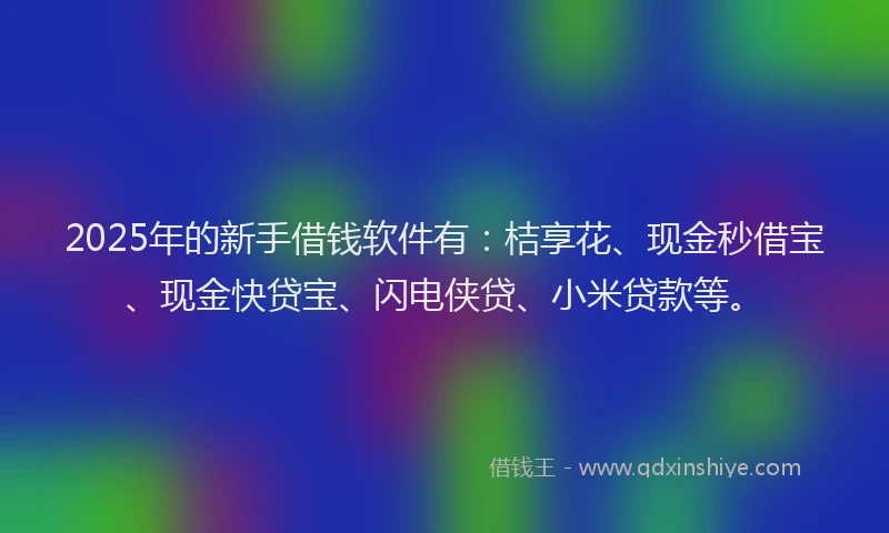 2025年的新手借钱软件有：桔享花、现金秒借宝、现金快贷宝、闪电侠贷、小米贷款等。