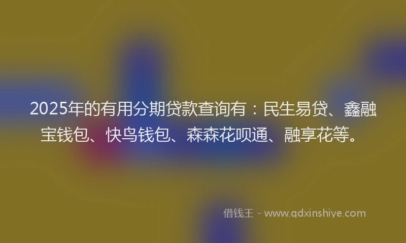 2025年的有用分期贷款查询有：民生易贷、鑫融宝钱包、快鸟钱包、森森花呗通、融享花等。