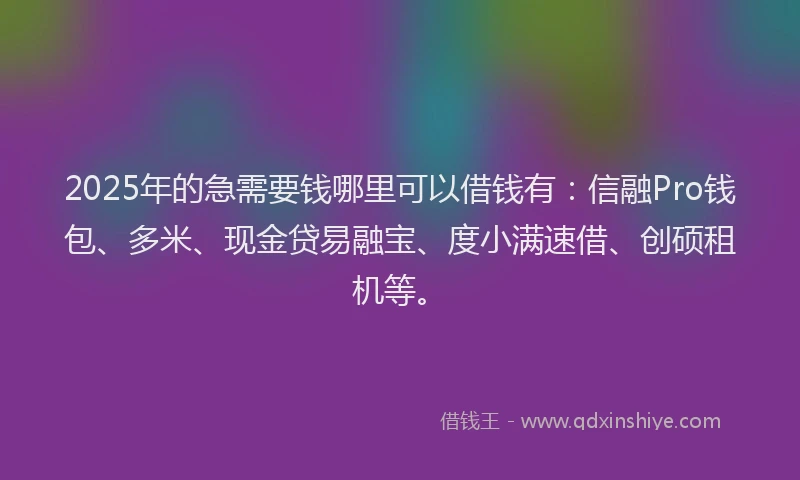 2025年的急需要钱哪里可以借钱有：信融Pro钱包、多米、现金贷易融宝、度小满速借、创硕租机等。