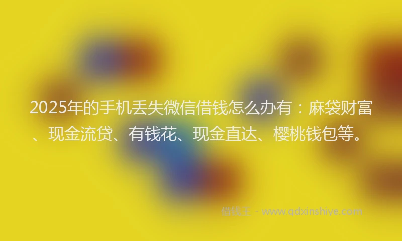 2025年的手机丢失微信借钱怎么办有：麻袋财富、现金流贷、有钱花、现金直达、樱桃钱包等。