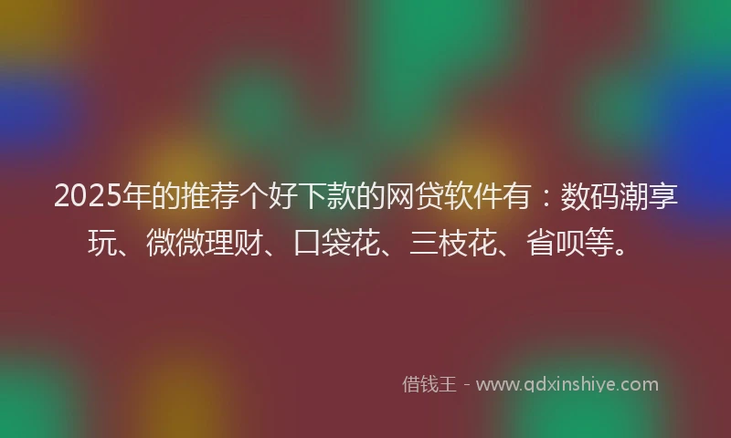 2025年的推荐个好下款的网贷软件有：数码潮享玩、微微理财、口袋花、三枝花、省呗等。