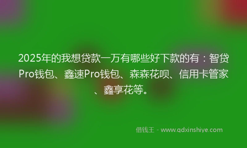2025年的我想贷款一万有哪些好下款的有：智贷Pro钱包、鑫速Pro钱包、森森花呗、信用卡管家、鑫享花等。