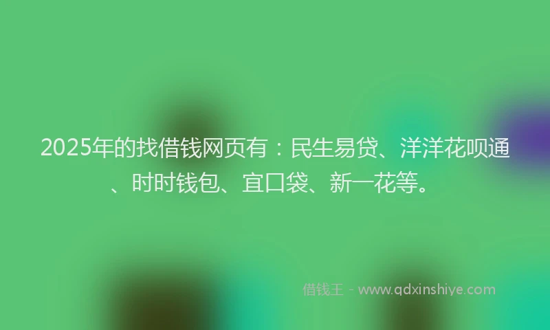 2025年的找借钱网页有：民生易贷、洋洋花呗通、时时钱包、宜口袋、新一花等。