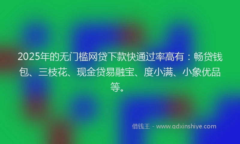 2025年的无门槛网贷下款快通过率高有：畅贷钱包、三枝花、现金贷易融宝、度小满、小象优品等。
