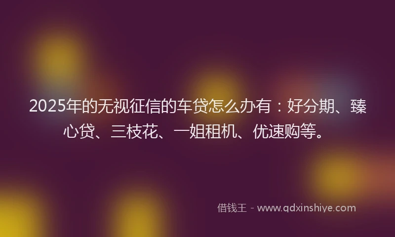 2025年的无视征信的车贷怎么办有：好分期、臻心贷、三枝花、一姐租机、优速购等。
