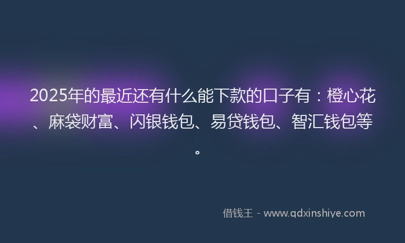 2025年的最近还有什么能下款的口子有：橙心花、麻袋财富、闪银钱包、易贷钱包、智汇钱包等。