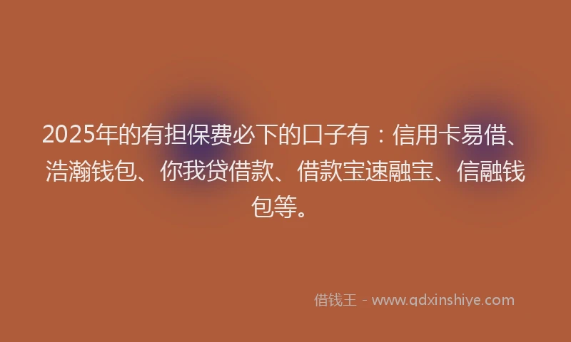 2025年的有担保费必下的口子有：信用卡易借、浩瀚钱包、你我贷借款、借款宝速融宝、信融钱包等。