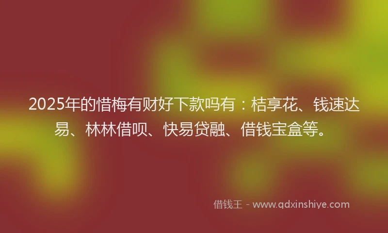 2025年的惜梅有财好下款吗有：桔享花、钱速达易、林林借呗、快易贷融、借钱宝盒等。