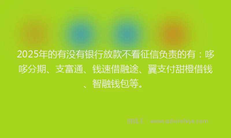 2025年的有没有银行放款不看征信负责的有：哆哆分期、支富通、钱速借融途、翼支付甜橙借钱、智融钱包等。