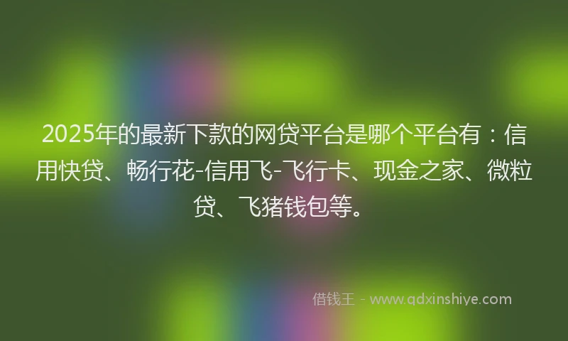 2025年的最新下款的网贷平台是哪个平台有：信用快贷、畅行花-信用飞-飞行卡、现金之家、微粒贷、飞猪钱包等。