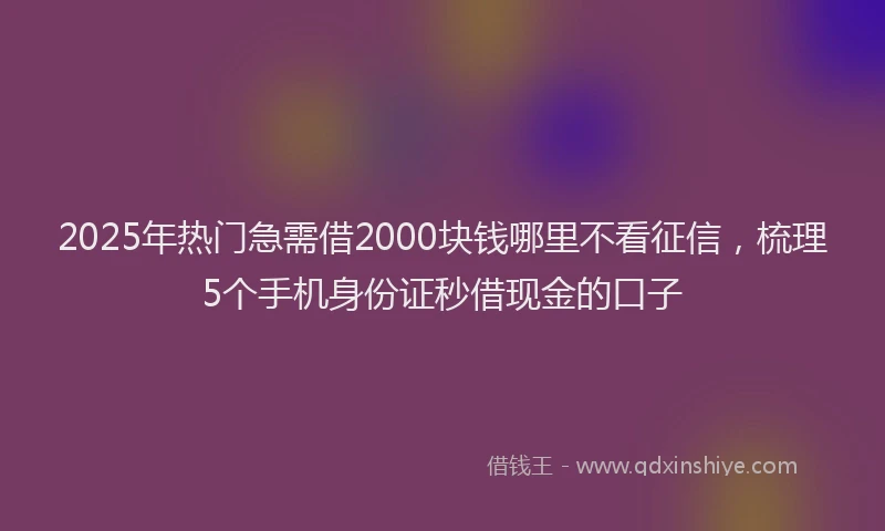 2025年热门急需借2000块钱哪里不看征信，梳理5个手机身份证秒借现金的口子
