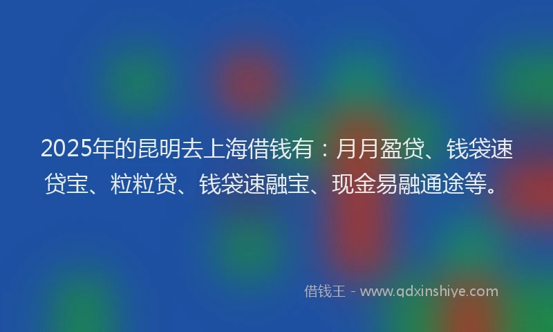 2025年的昆明去上海借钱有：月月盈贷、钱袋速贷宝、粒粒贷、钱袋速融宝、现金易融通途等。