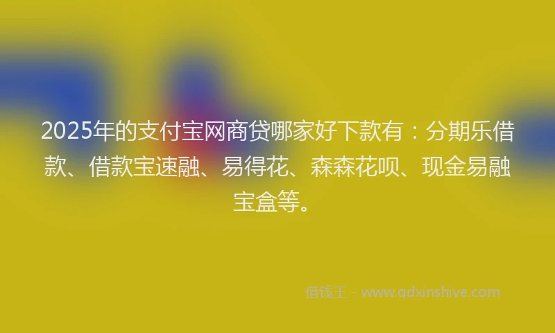 2025年的支付宝网商贷哪家好下款有：分期乐借款、借款宝速融、易得花、森森花呗、现金易融宝盒等。