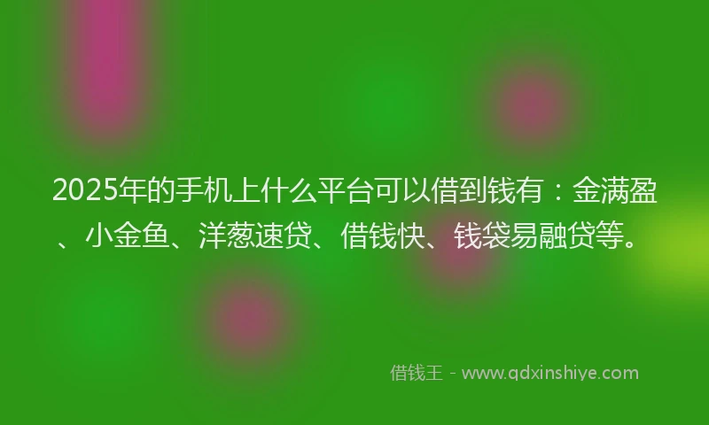 2025年的手机上什么平台可以借到钱有：金满盈、小金鱼、洋葱速贷、借钱快、钱袋易融贷等。