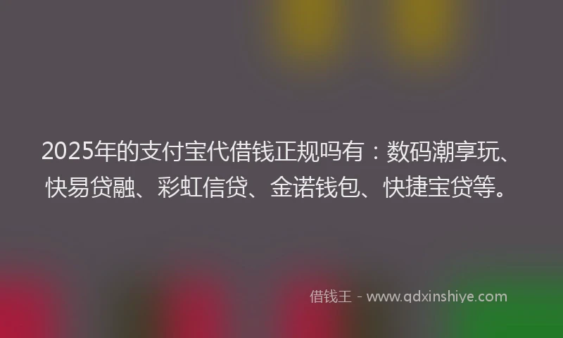 2025年的支付宝代借钱正规吗有：数码潮享玩、快易贷融、彩虹信贷、金诺钱包、快捷宝贷等。